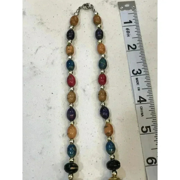 Vintage Unique Chunky‎ Beaded Necklace Multicolored Marbled Beads Grandmacore - Picture 12 of 15